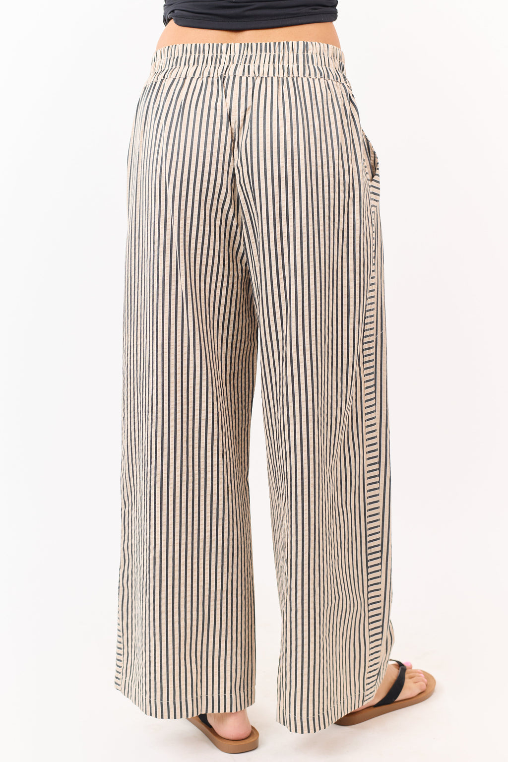 Almond and Black Striped Wide Leg Pants