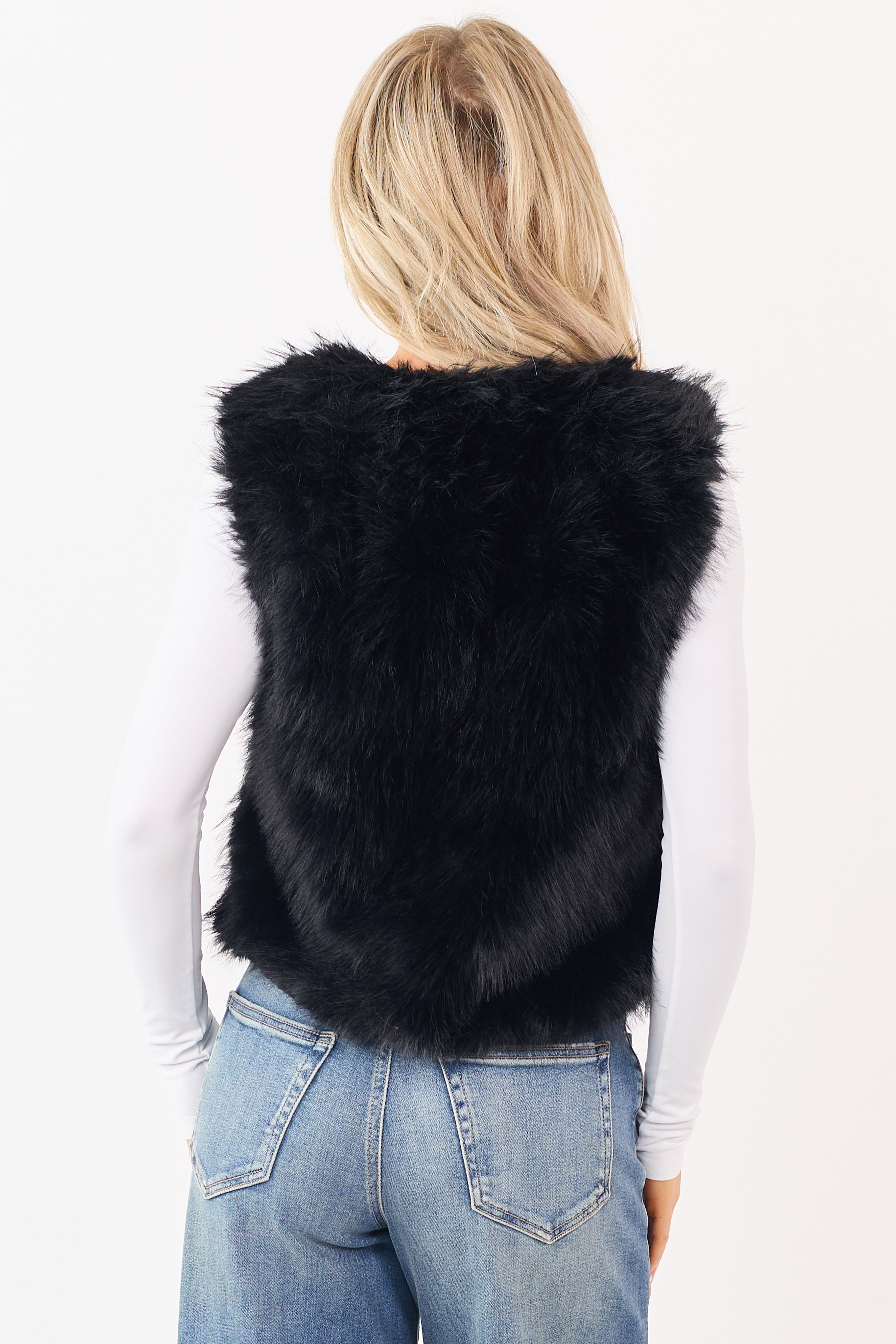 Black Faux Fur Hook and Eye Closure Vest