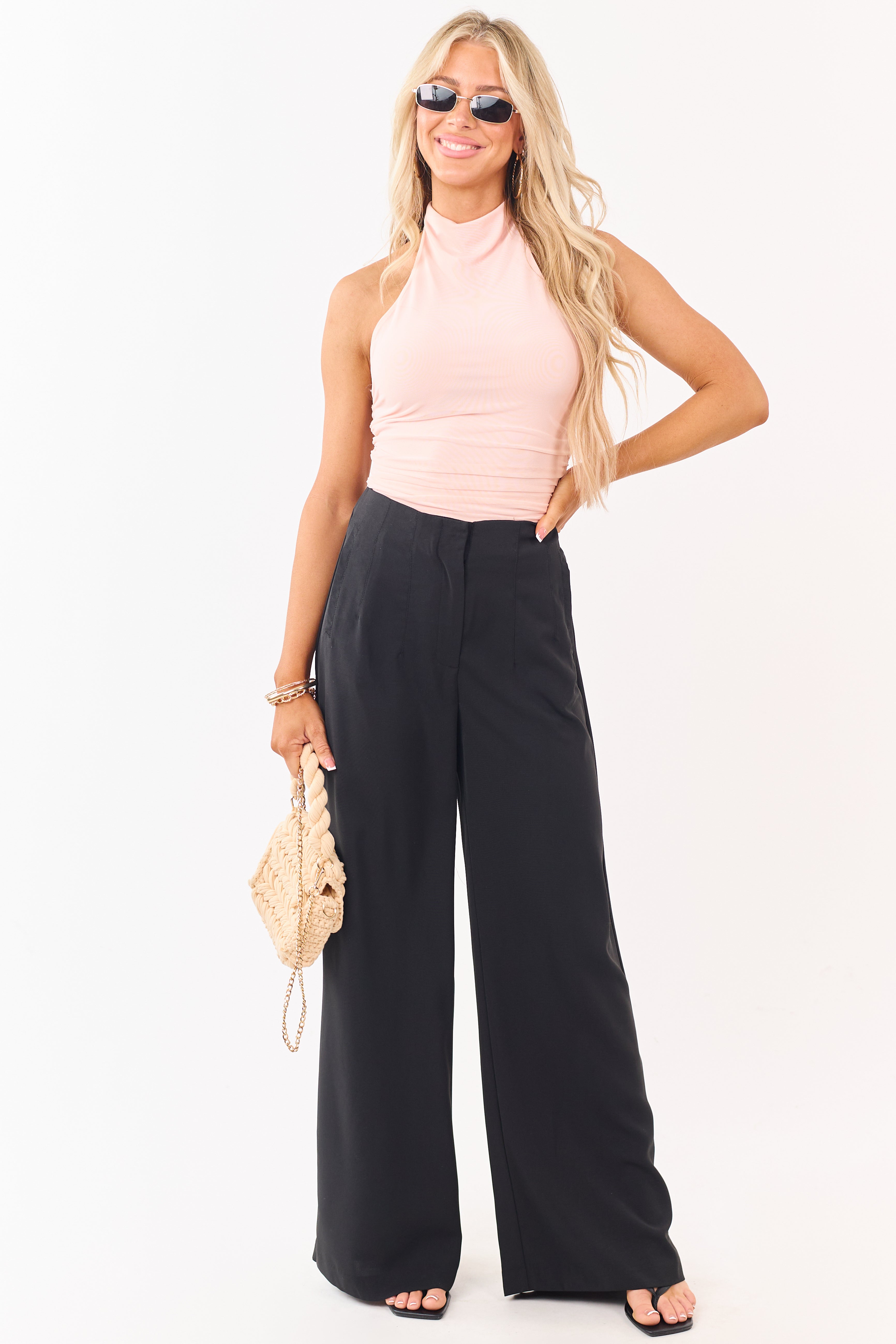 Black High Waisted Flowy Wide Leg Pants