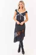 Black Polka Dot Lace Asymmetrical Midi Skirt