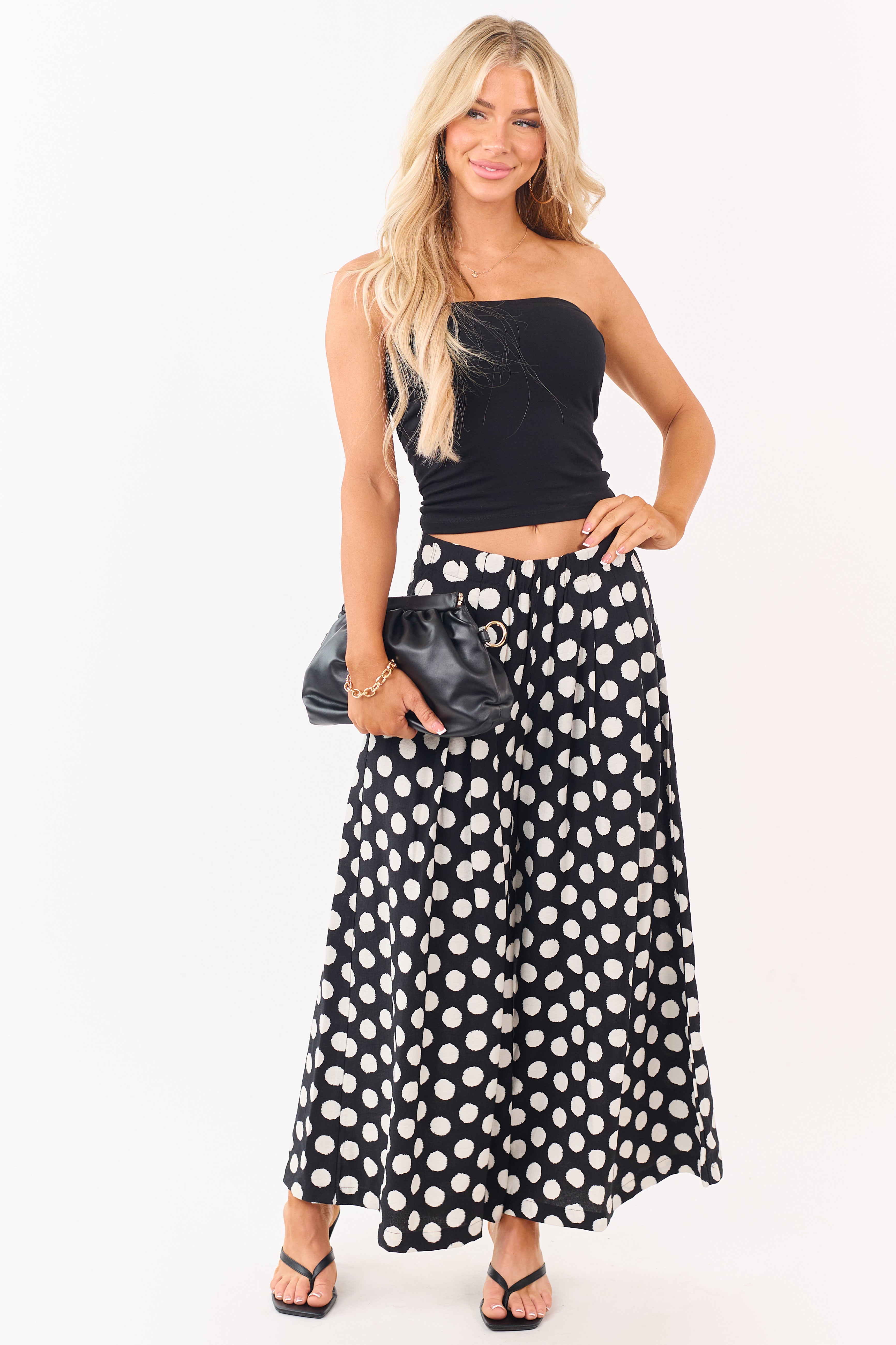 Black and Cream Polka Dot Wide Leg Pants