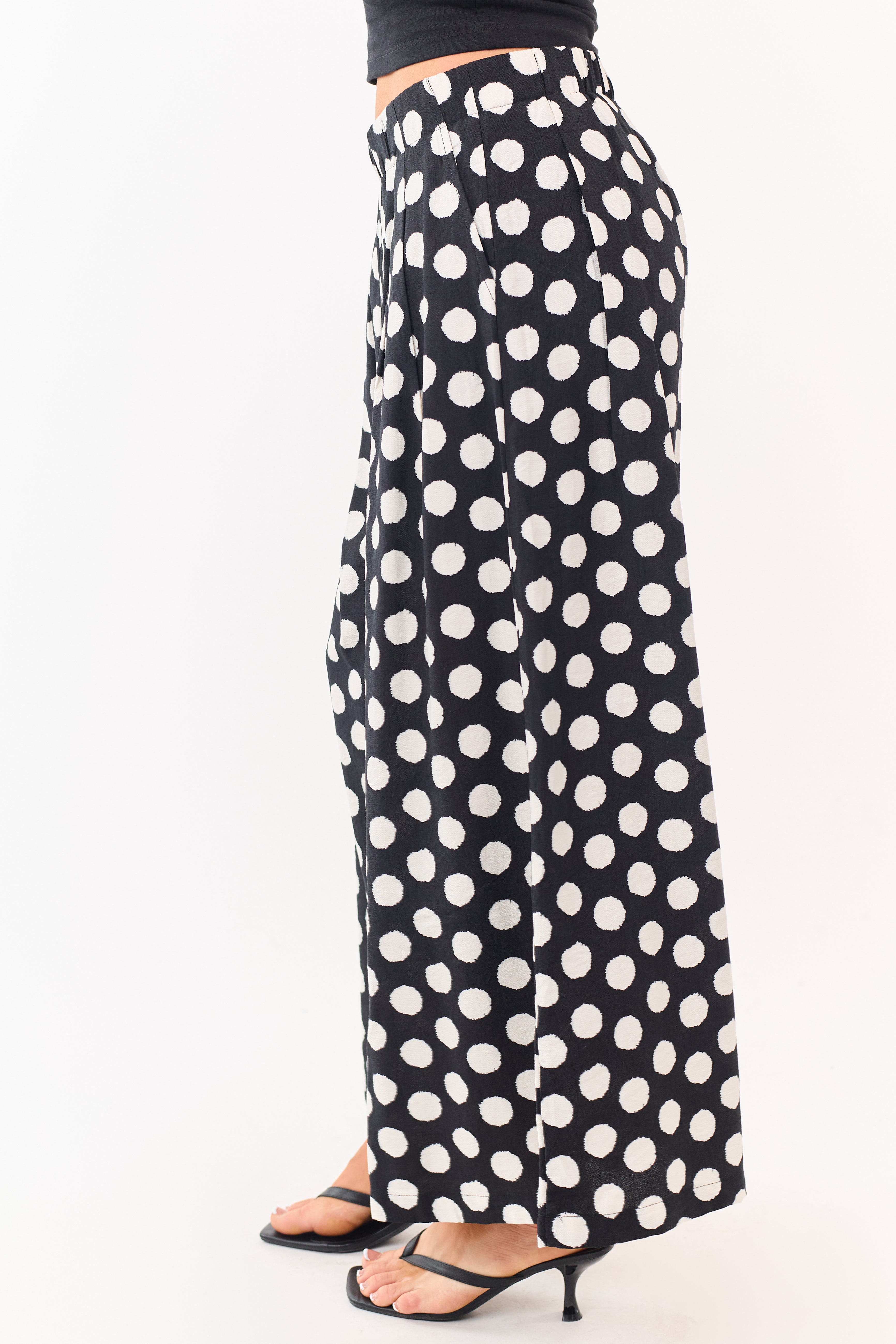 Black and Cream Polka Dot Wide Leg Pants