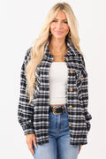 Black and Ivory Plaid Button Down Shacket