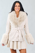 Coconut Faux Leather Fur Trim Blazer Jacket