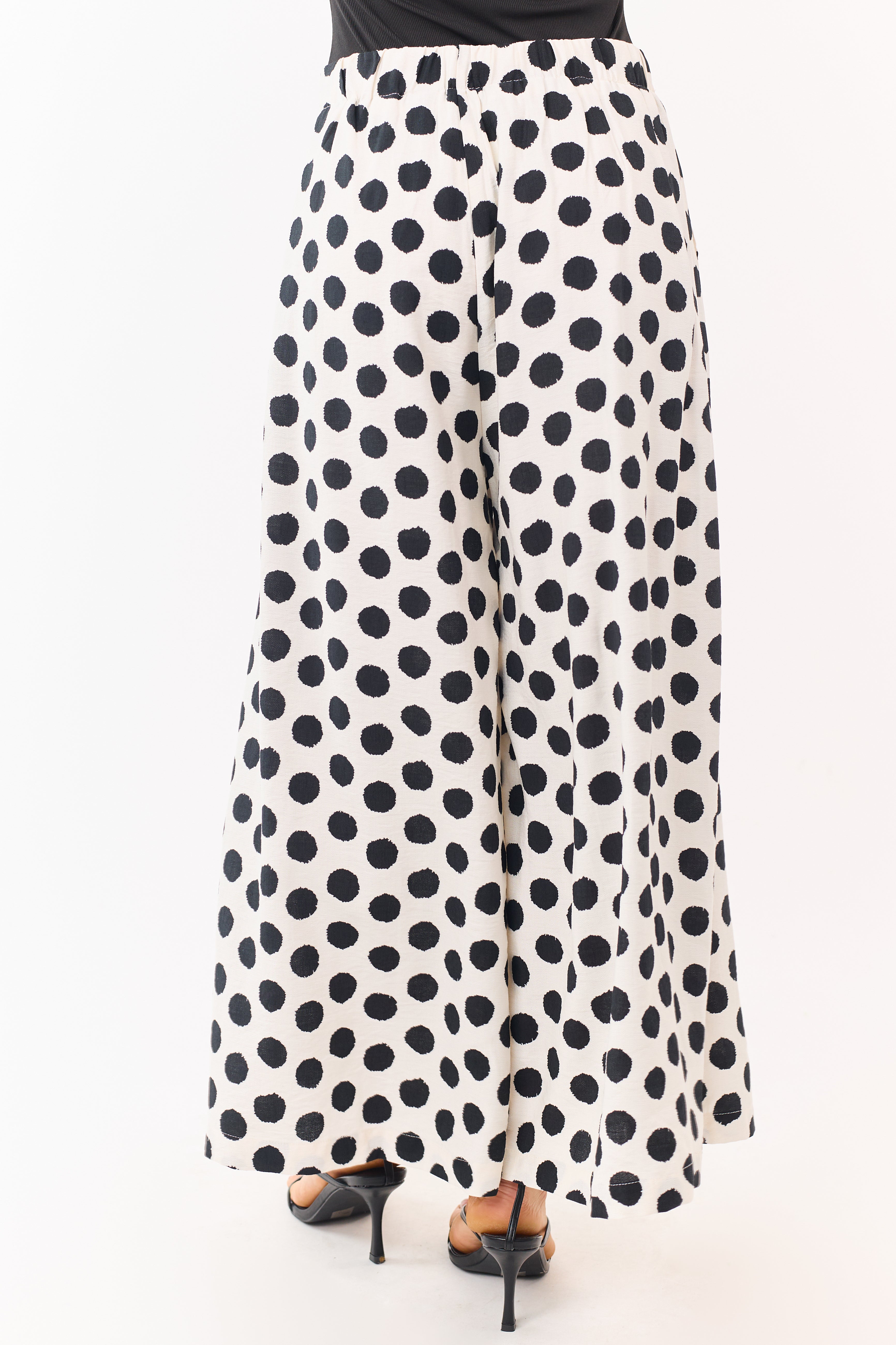 Cream and Black Polka Dot Wide Leg Pants