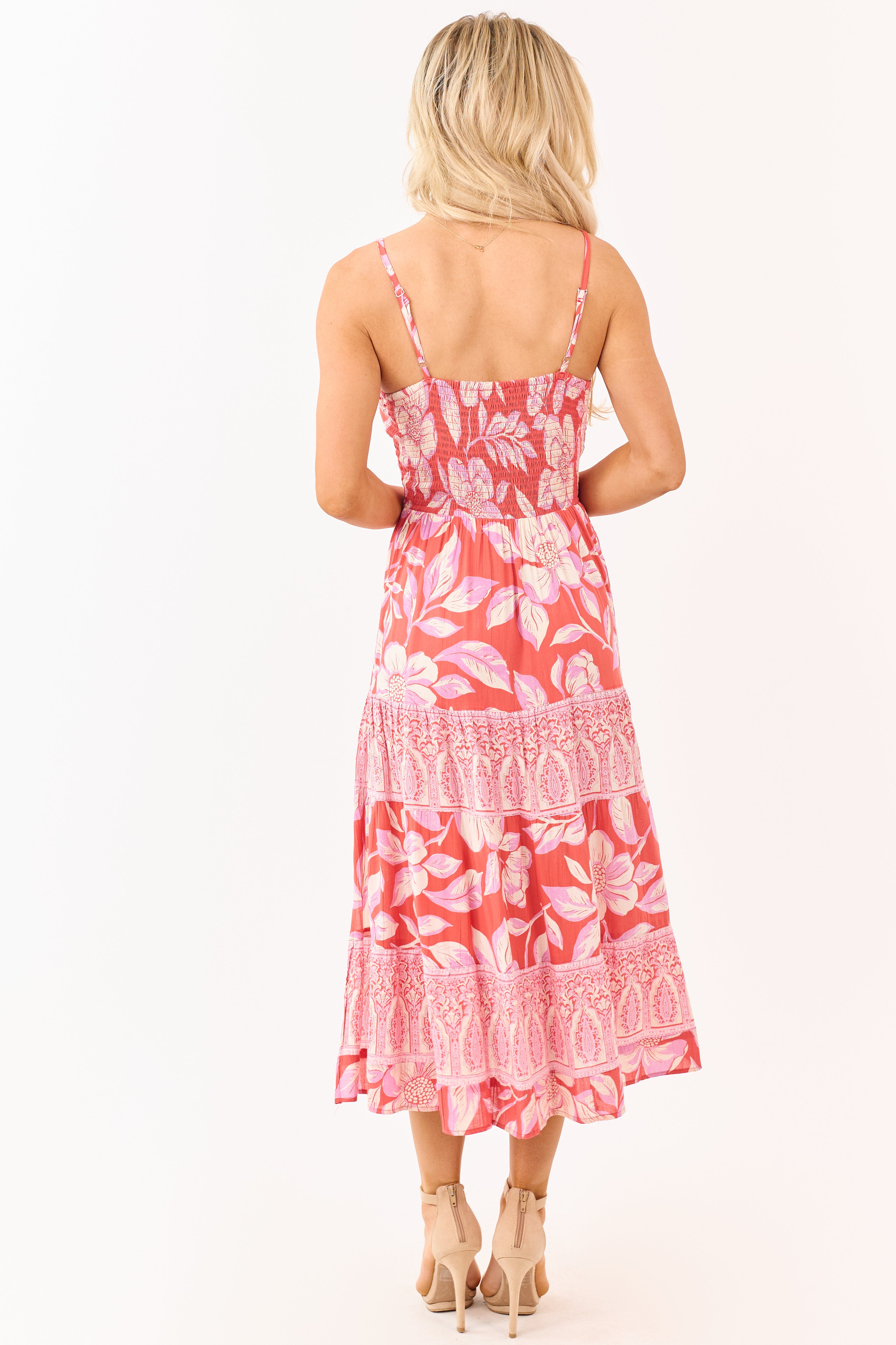 Punch Floral Print Front Twist Tiered Maxi Dress