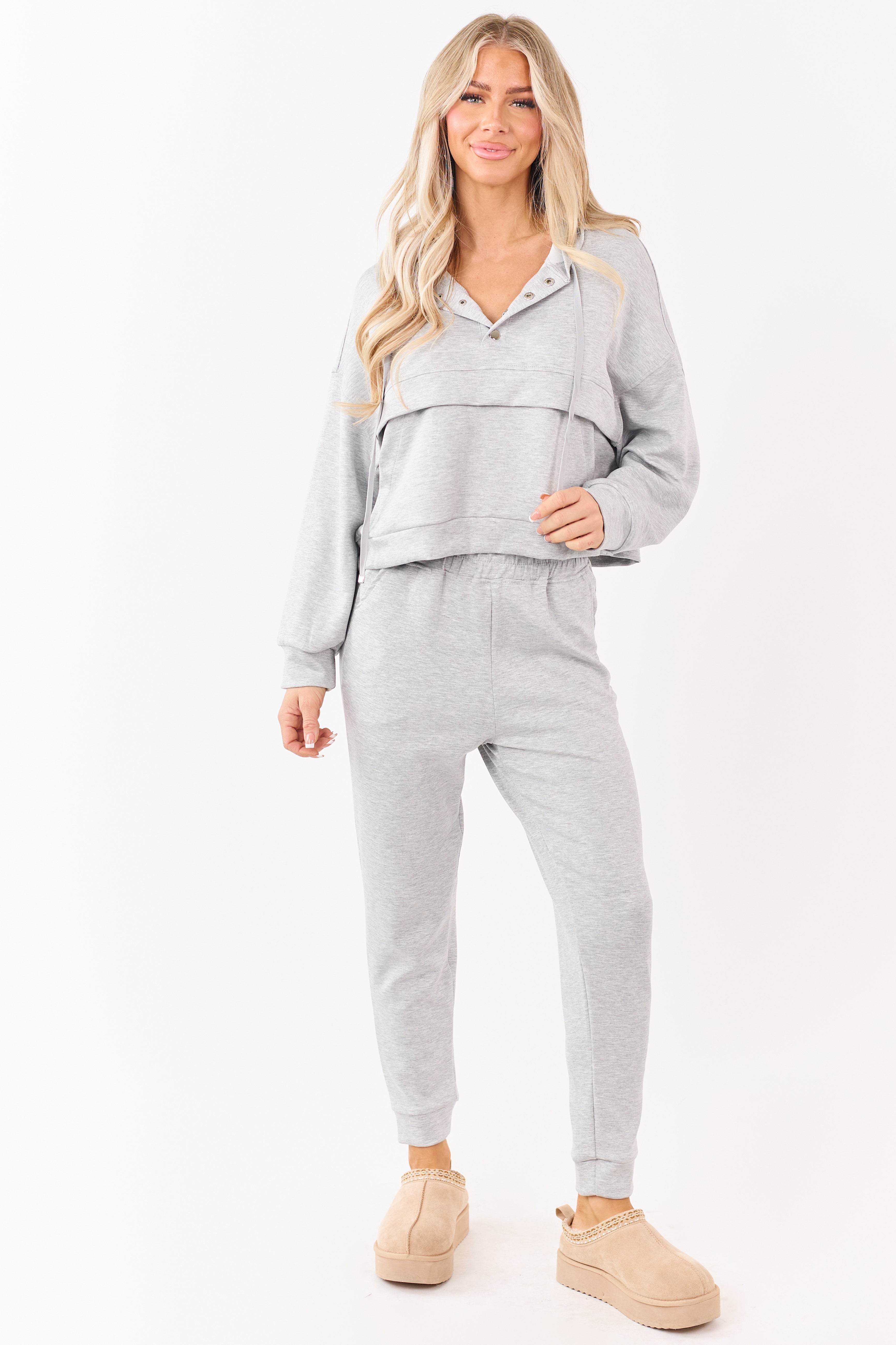 Dark Heather Grey Buttoned Hoodie and Sweatpants Set