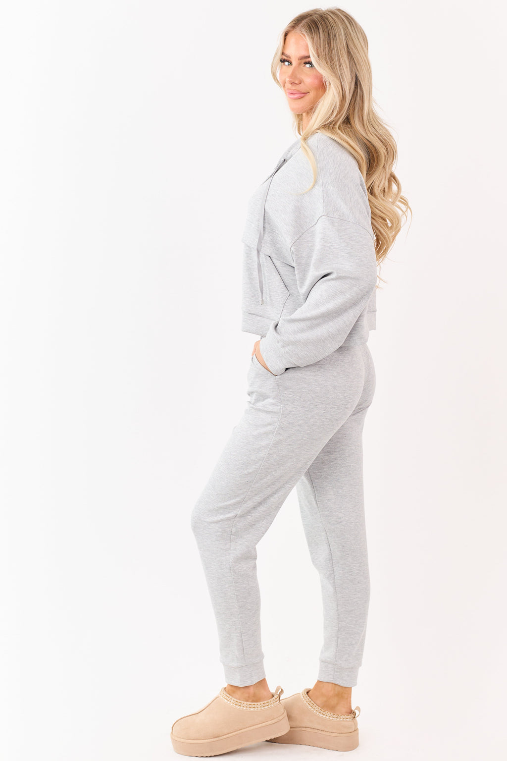 Dark Heather Grey Buttoned Hoodie and Sweatpants Set