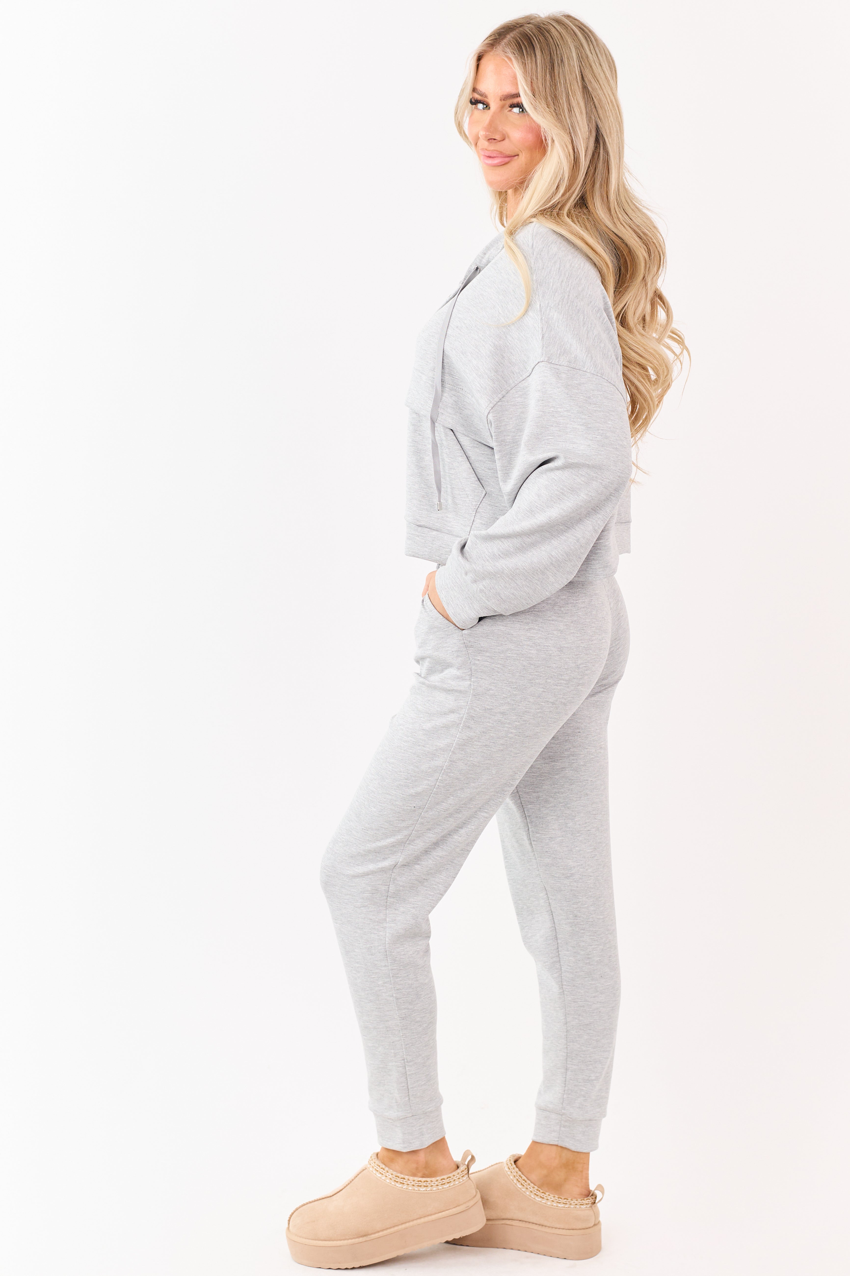 Dark Heather Grey Buttoned Hoodie and Sweatpants Set