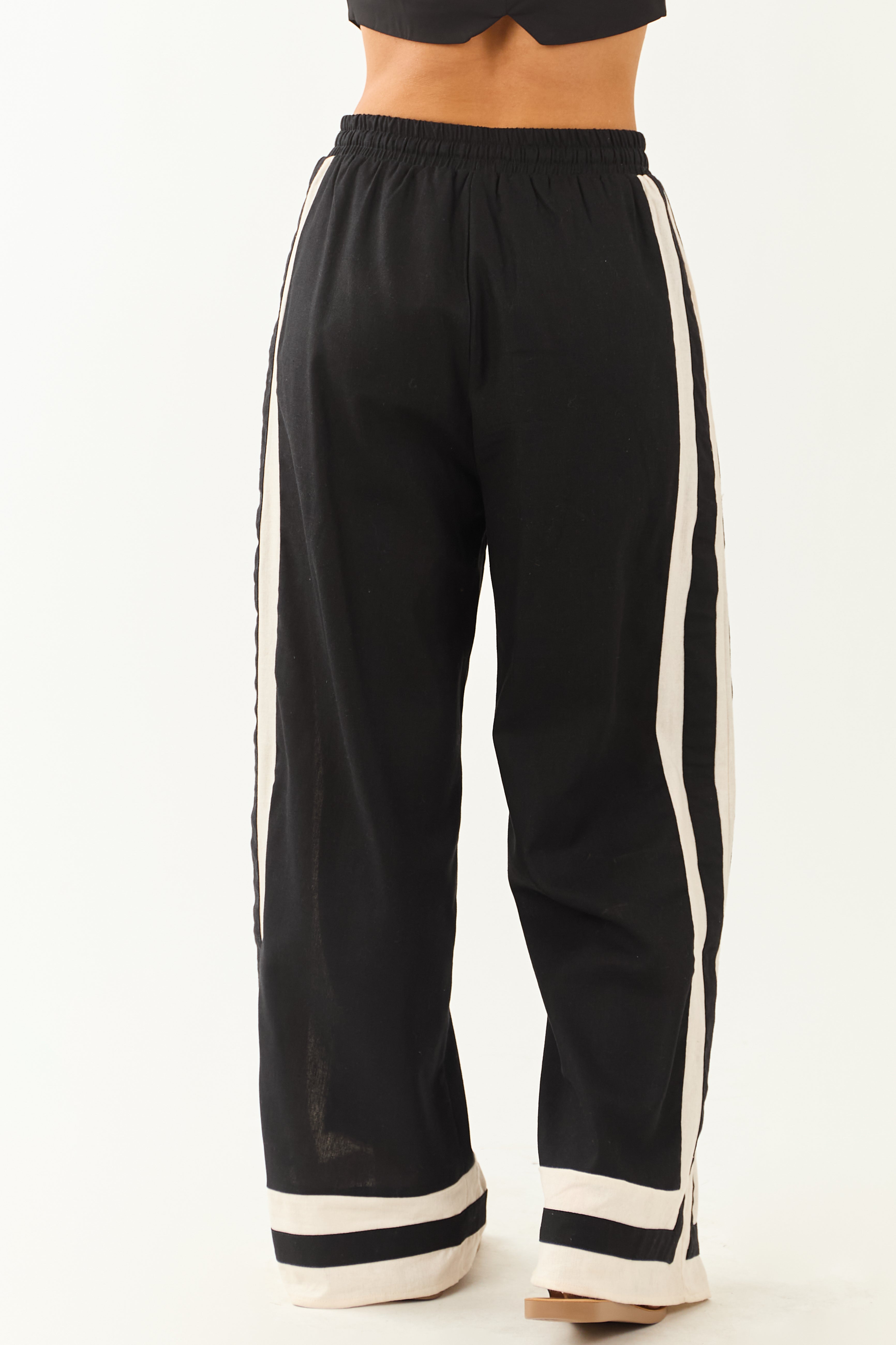 Entro Black Wide Leg Linen Blend Pants