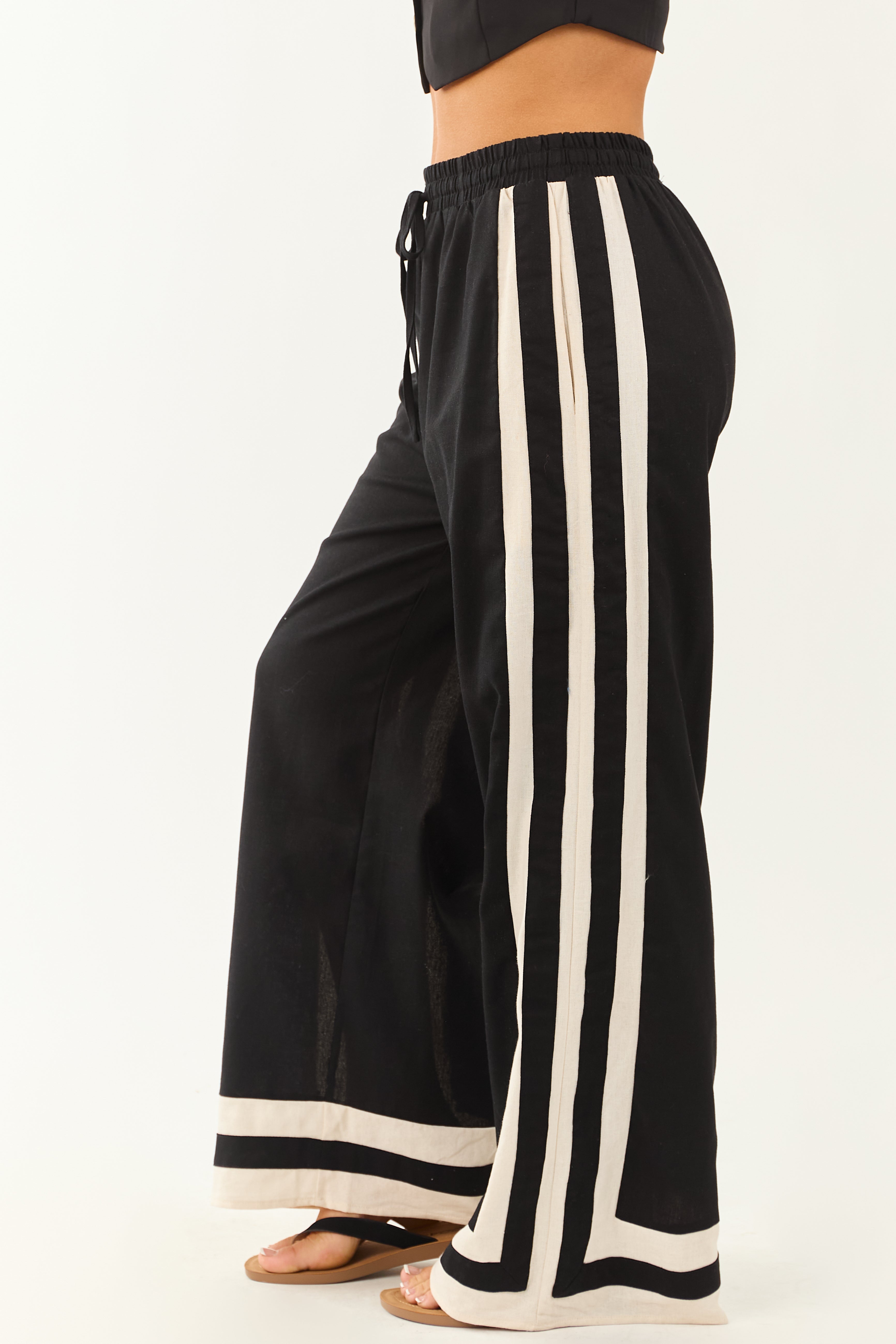 Entro Black Wide Leg Linen Blend Pants