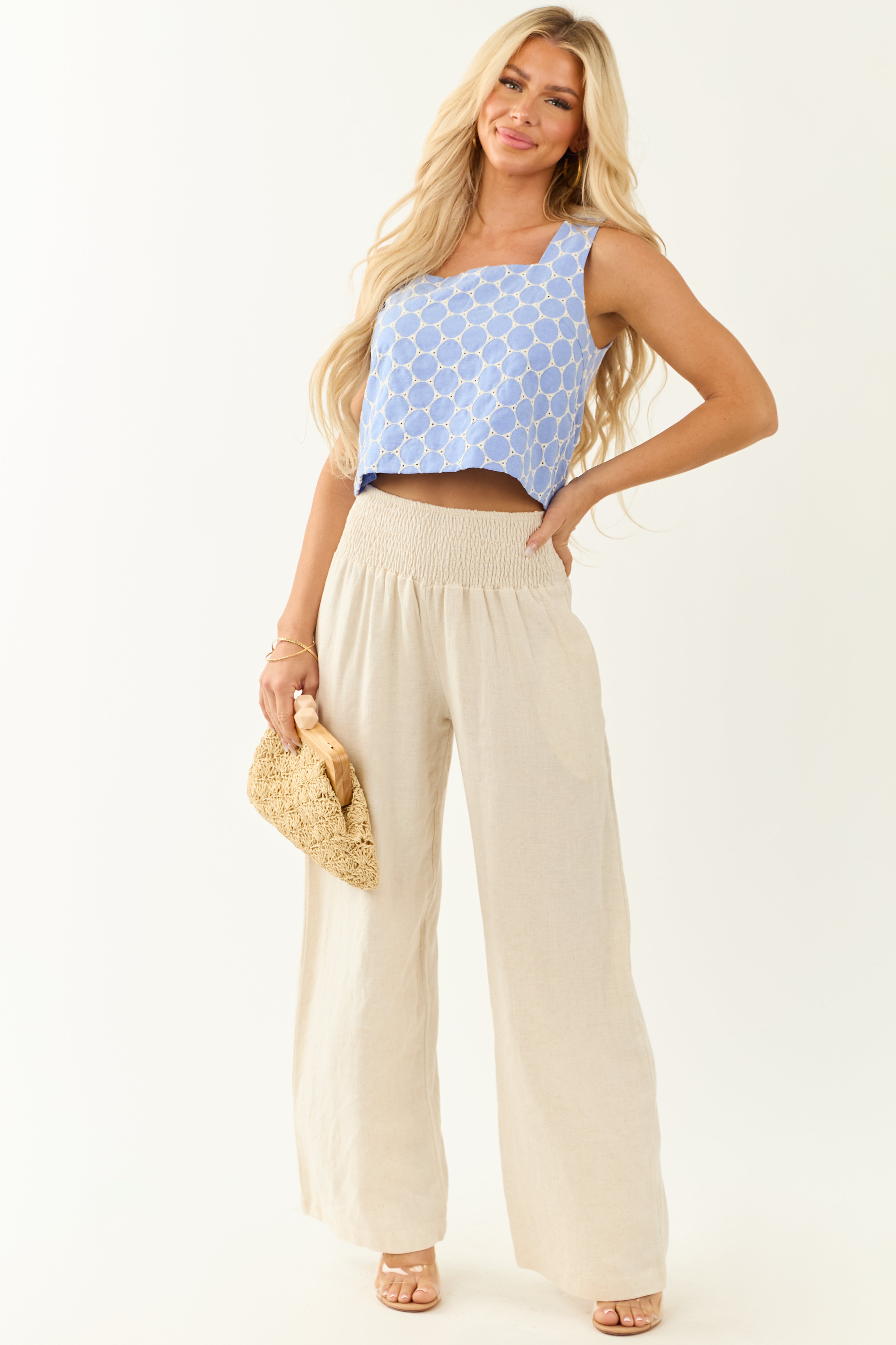 Entro Cornflower Chambray Denim Embroidered Tank Top