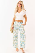 Entro Ivory Floral Print Wide Leg Denim Pants