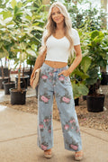 Entro Light Wash Floral Print Wide Leg Jeans