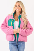 Hibiscus Fleece Reversible Button Up Contrast Jacket