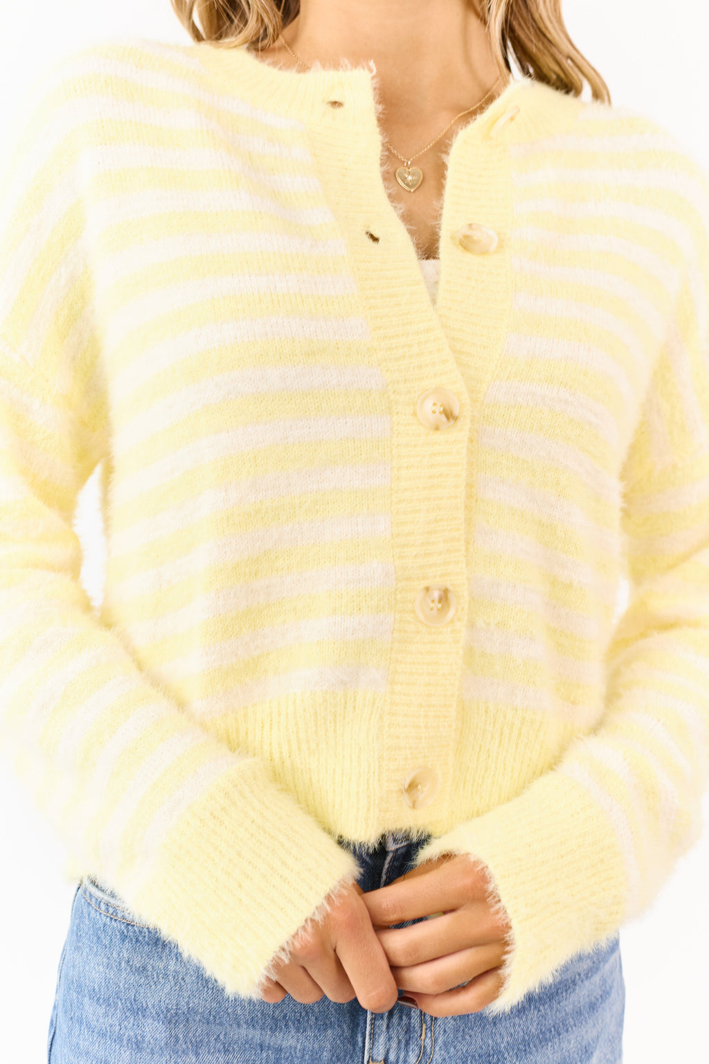 Honeysuckle Striped Button Down Eyelash Knit Cardigan