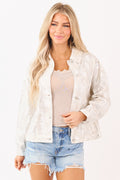 Ivory Faded Camo Button Down Denim Jacket