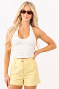 Ivory Stretchy Knit Cropped Halter Top