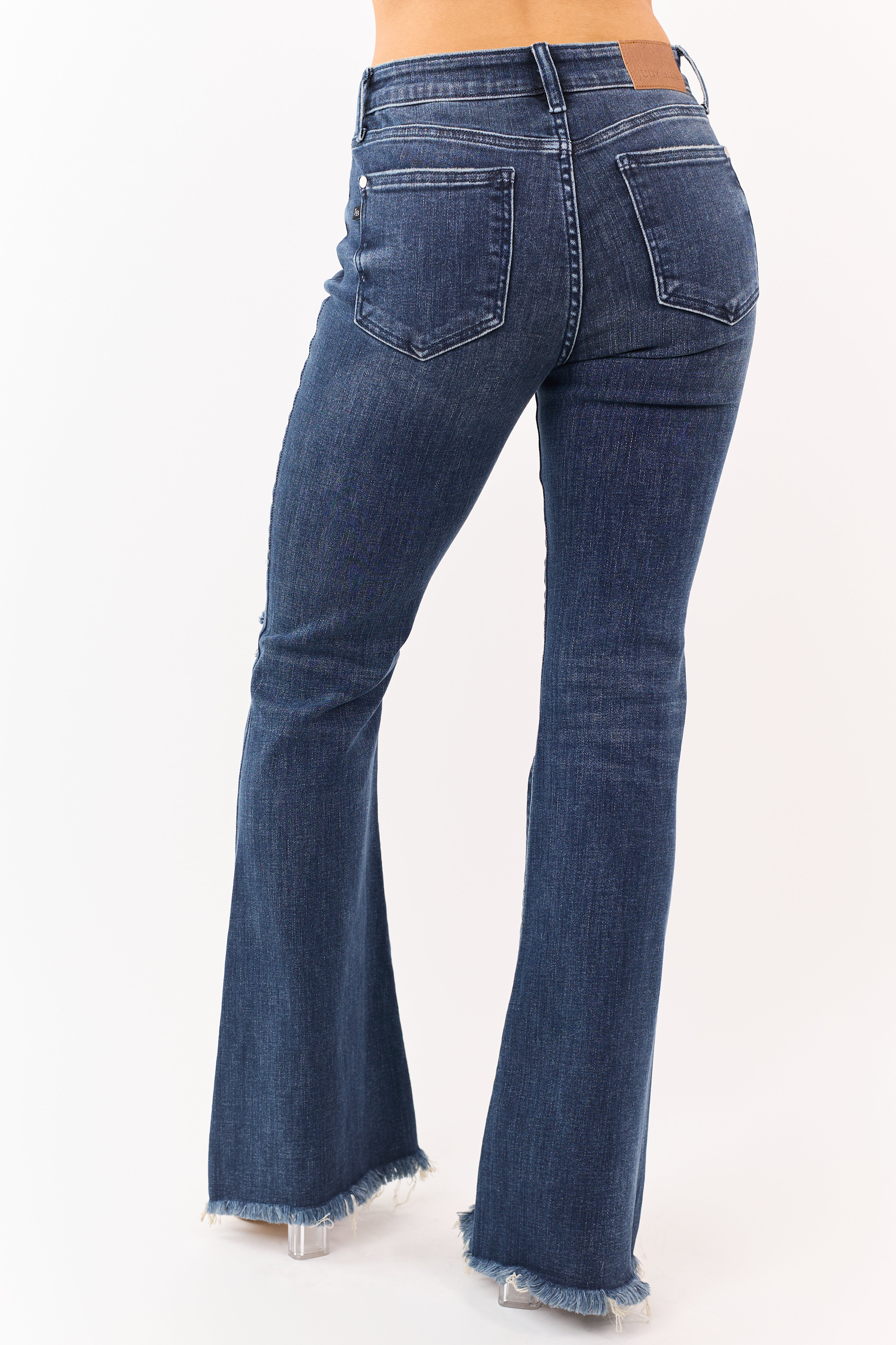 Judy Blue Dark Wash Stretchy Flare Frayed Hem Jeans