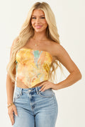 Lemon Floral Satin Handkerchief Hem Strapless Top