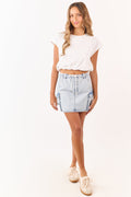 Light Acid Wash Cargo Denim Drawstring Mini Skirt
