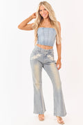 Light Stone Wash Western Patch Bootcut Stretch Jeans