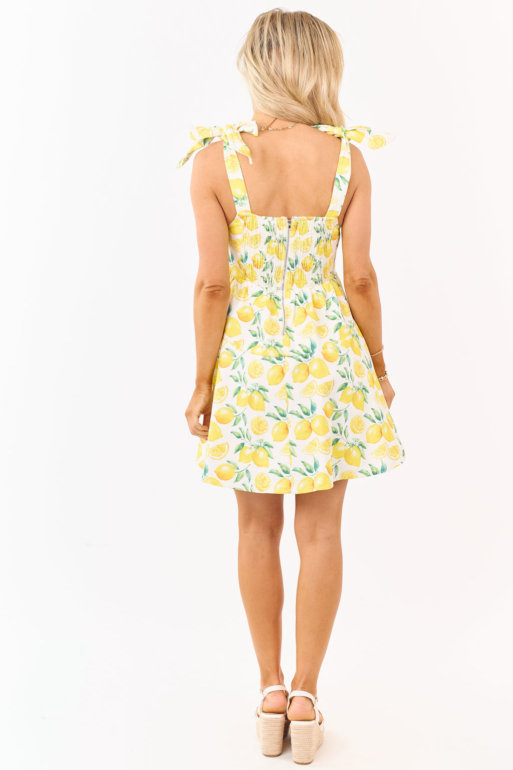 Lovelo Ivory Lemon Print Denim Sleeveless Mini Dress
