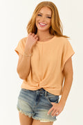 Melon Front Twist Detail Short Sleeve Top