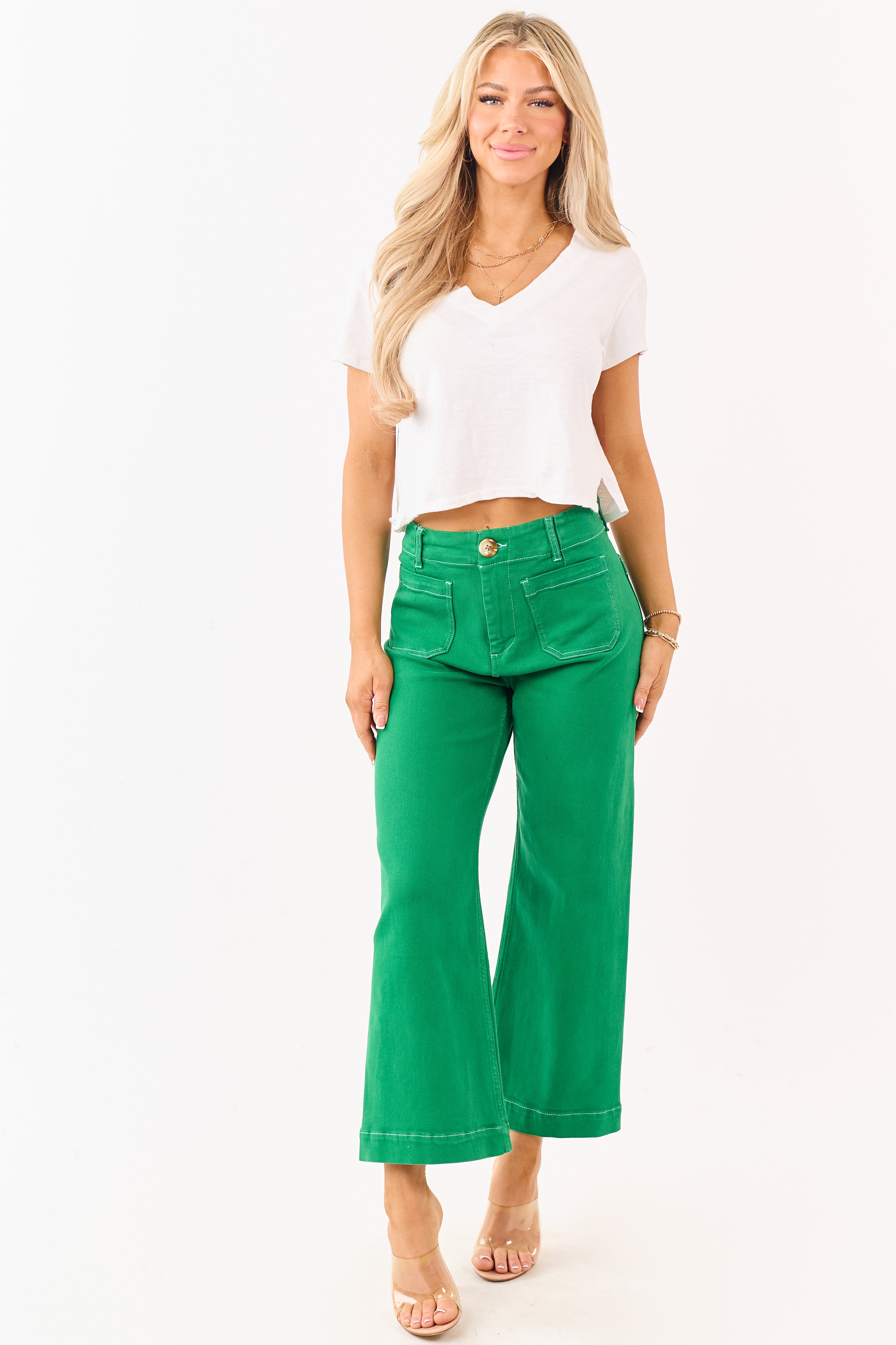 Mica Denim Shamrock Stretchy Wide Leg Crop Jeans
