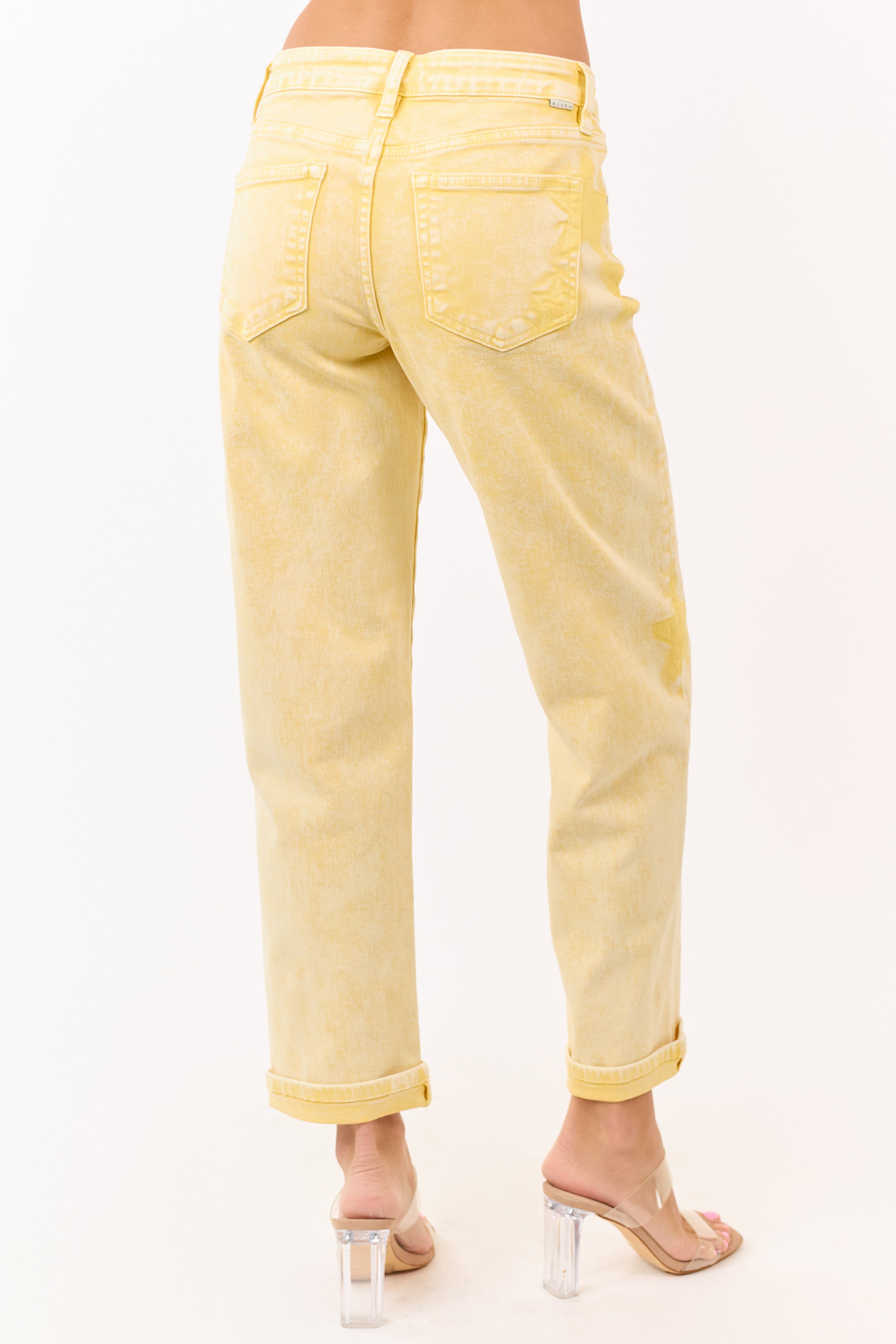 Risen Lemon Washed Star Stretchy Slim Barrel Jeans