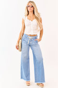 Risen Light Wash High Rise Wide Leg Drawstring Jeans