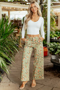 Sage Rose Print Wide Leg High Rise Jeans