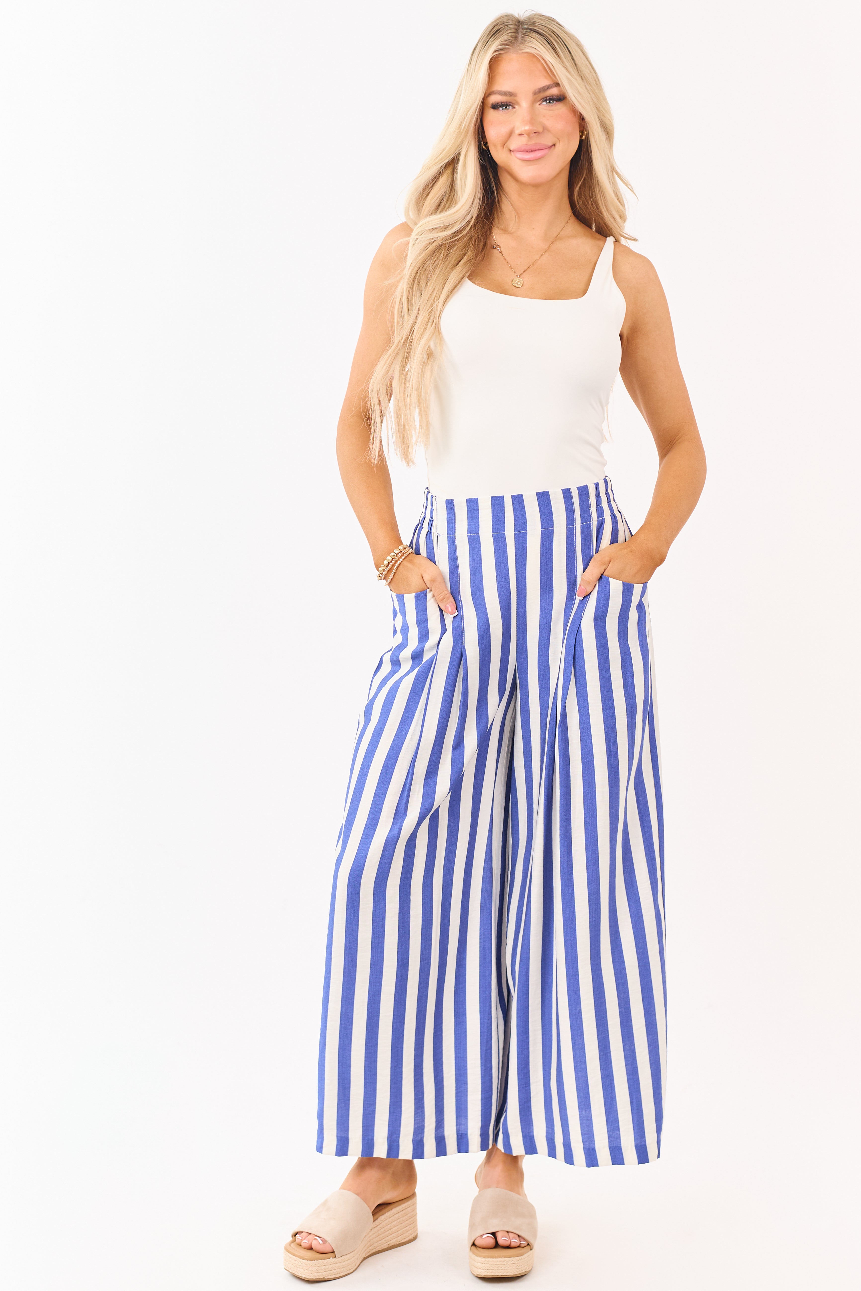Sapphire and Vanilla Striped Wide Leg Pants