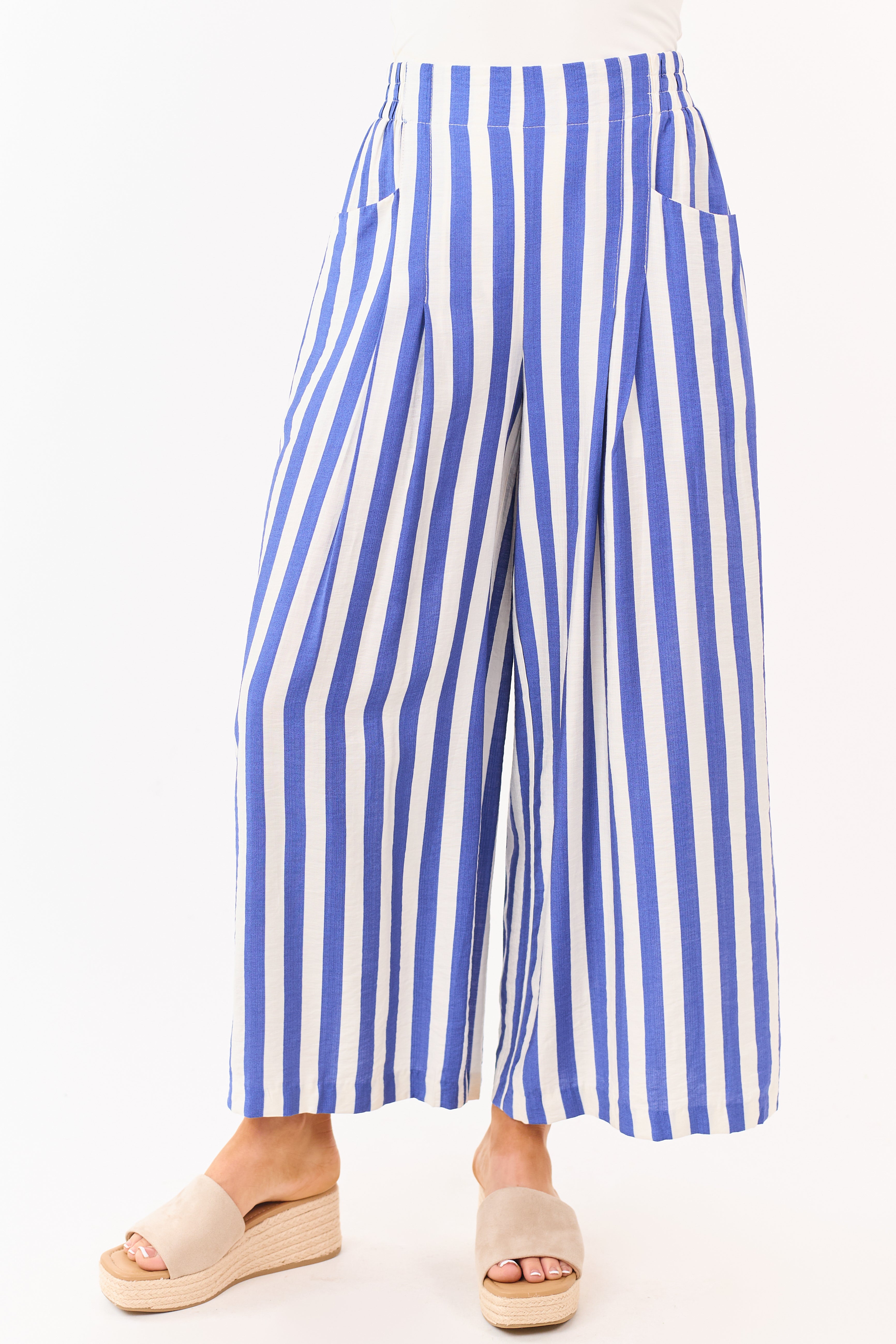 Sapphire and Vanilla Striped Wide Leg Pants