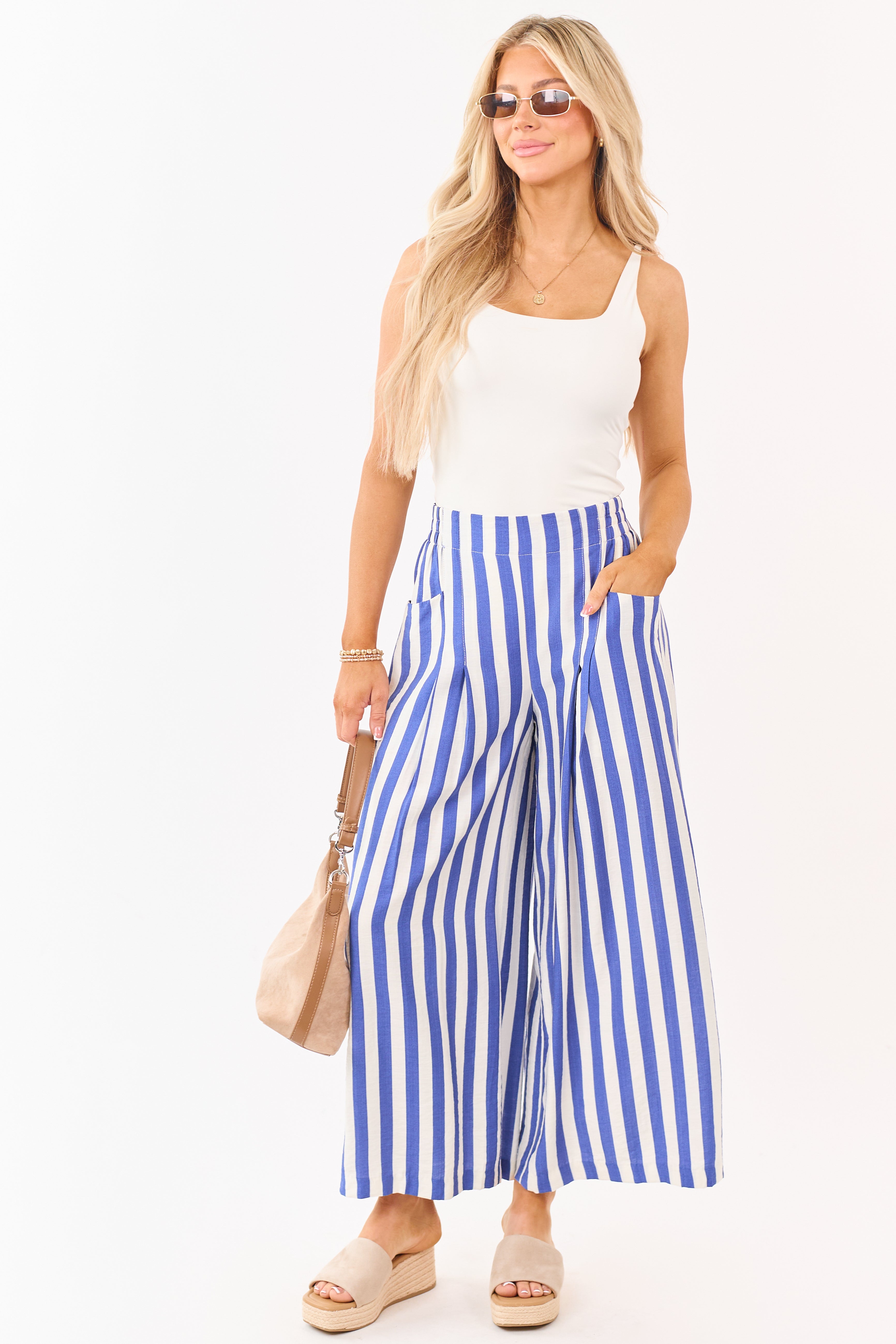 Sapphire and Vanilla Striped Wide Leg Pants