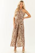 Spice Abstract Convertible Halter Wide Leg Jumpsuit