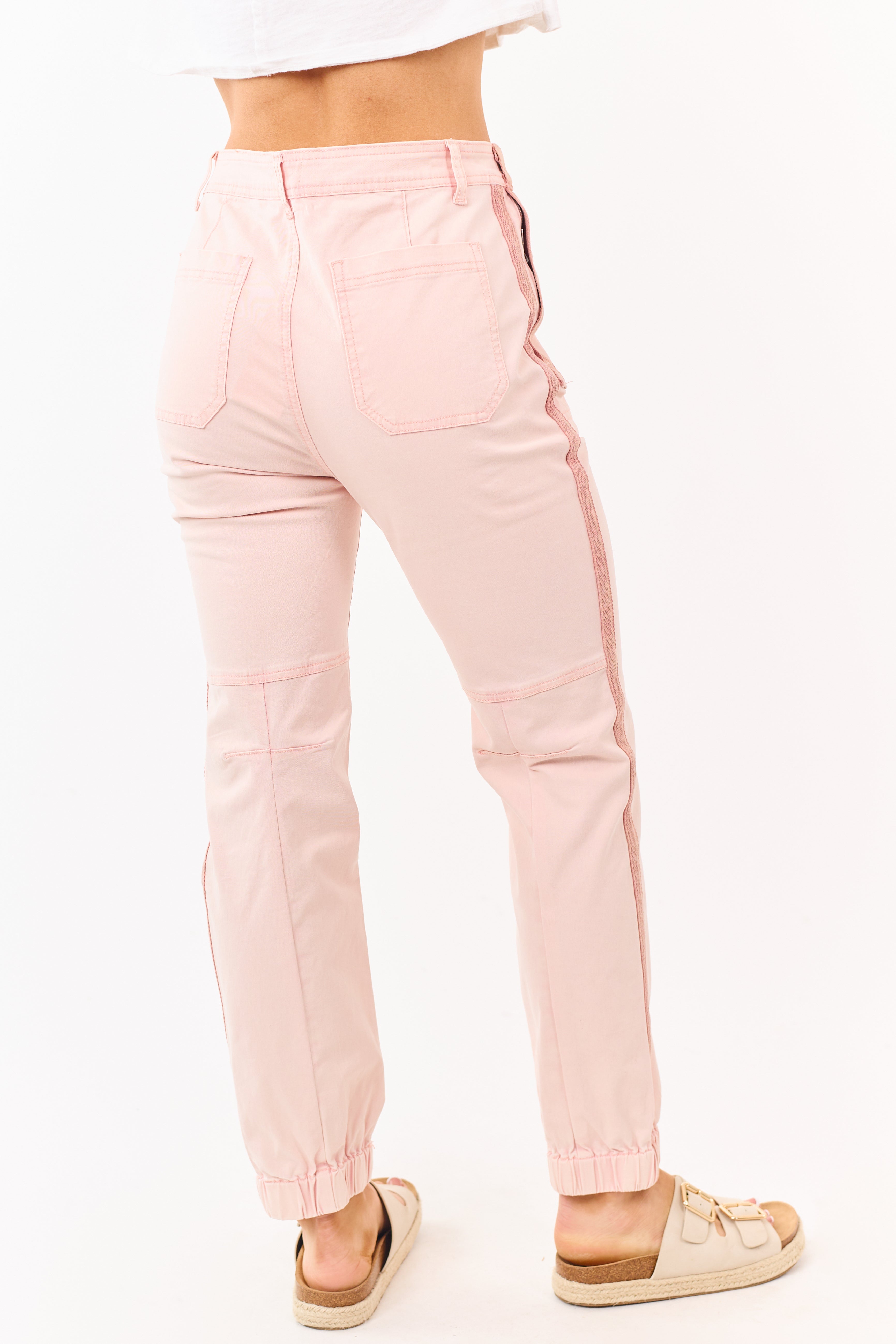 Tea Rose Sideline Contrast Stripe Denim Joggers