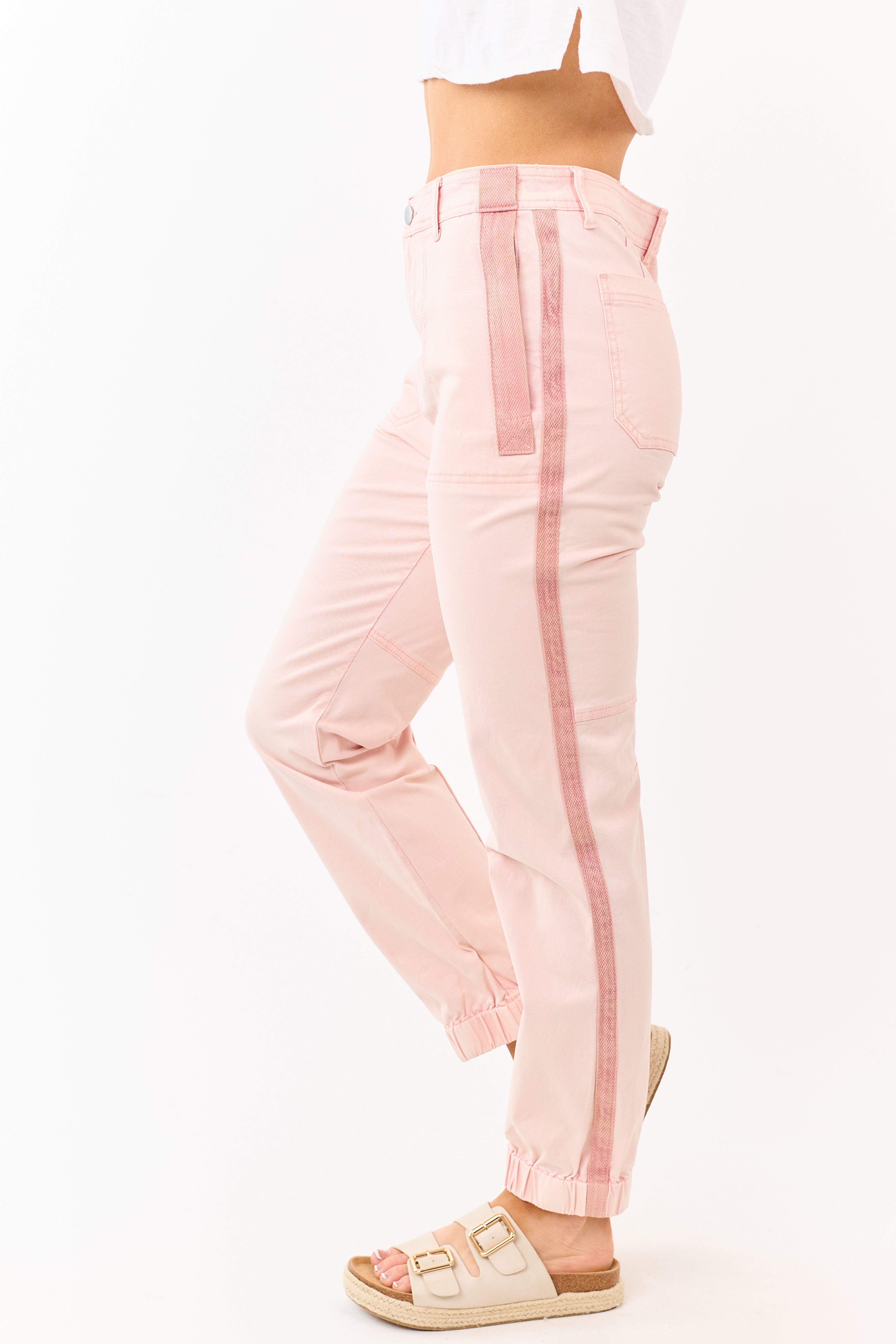 Tea Rose Sideline Contrast Stripe Denim Joggers