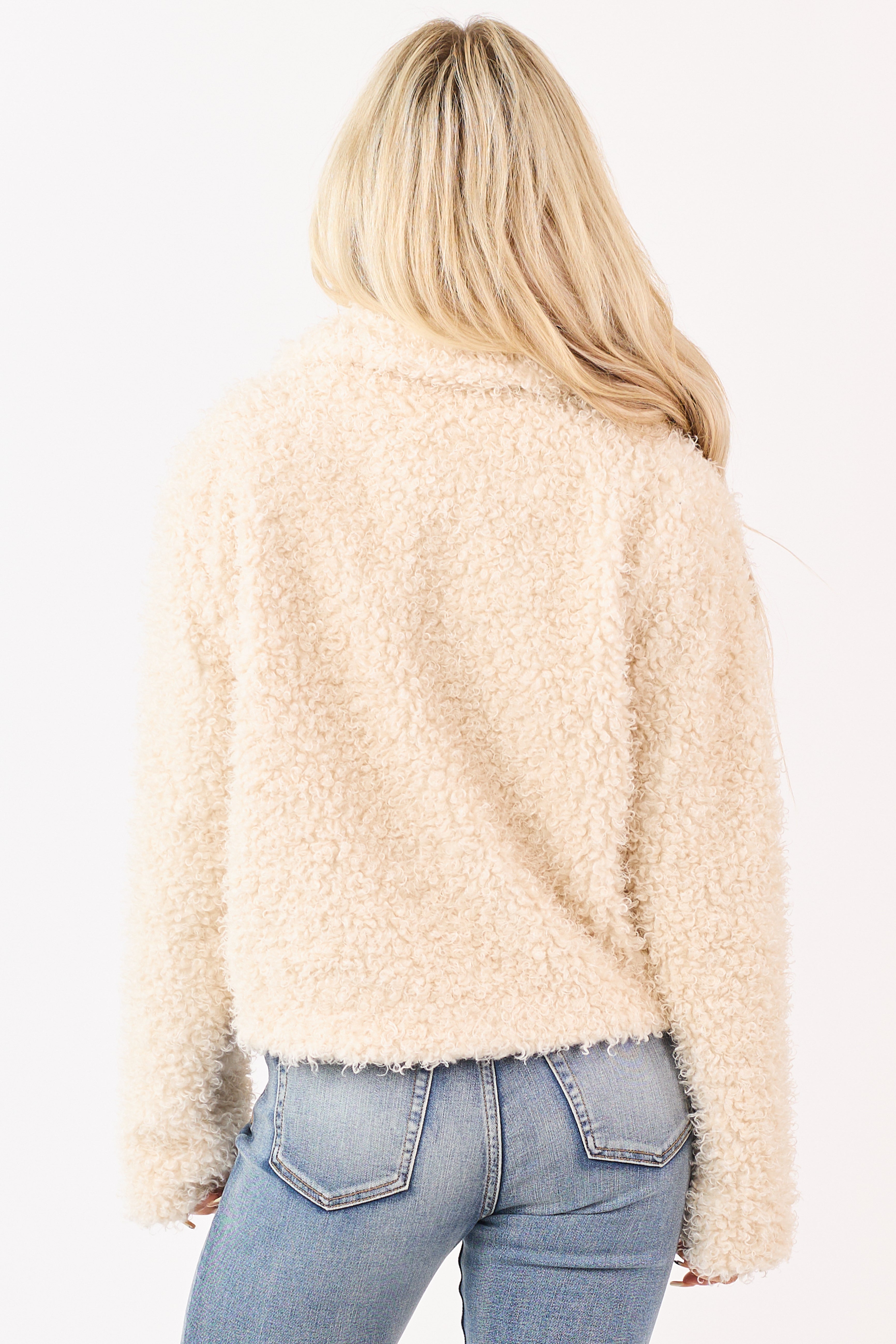 Vanilla Curly Teddy Texture Toggle Closure Jacket