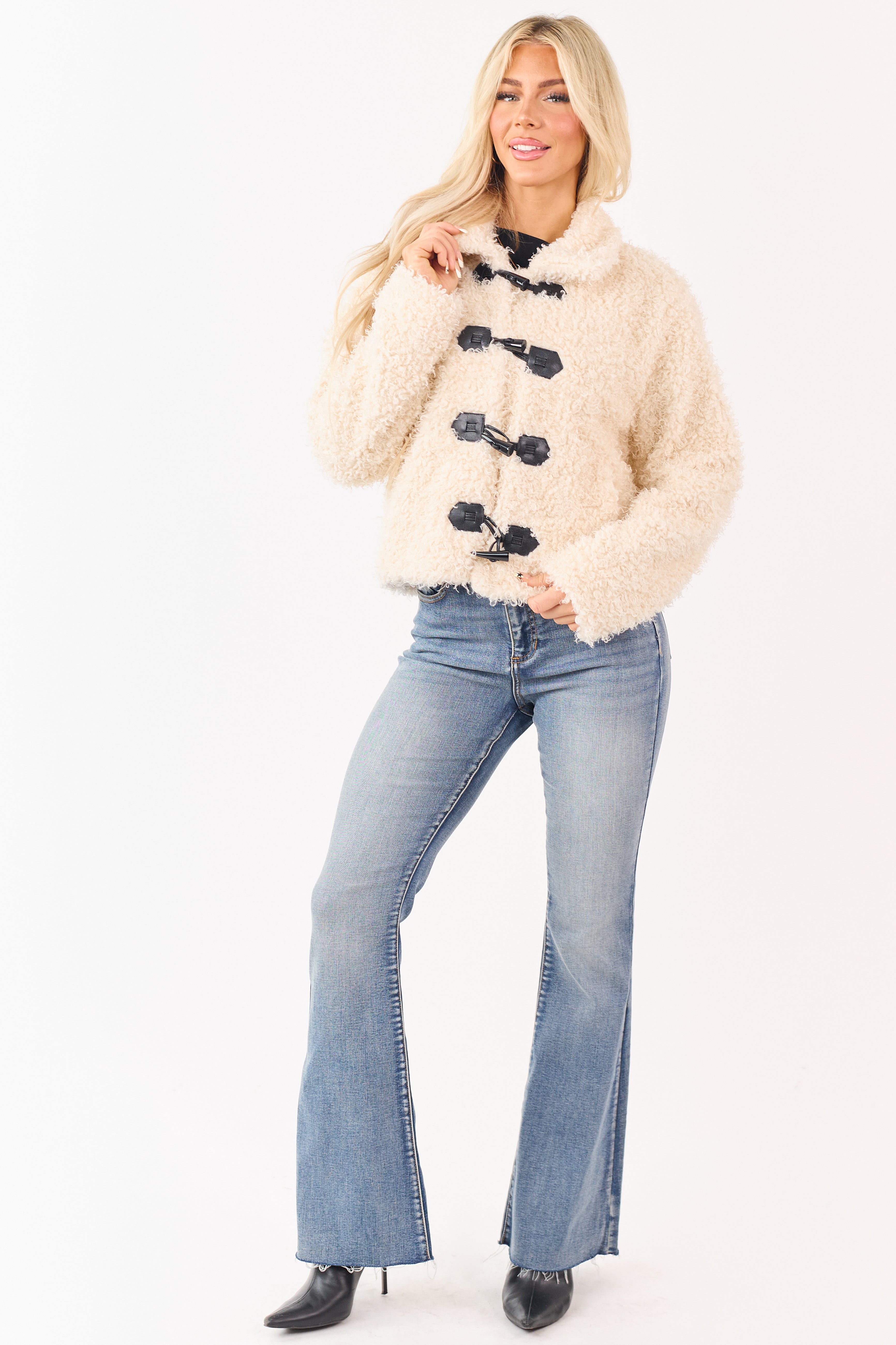 Vanilla Curly Teddy Texture Toggle Closure Jacket